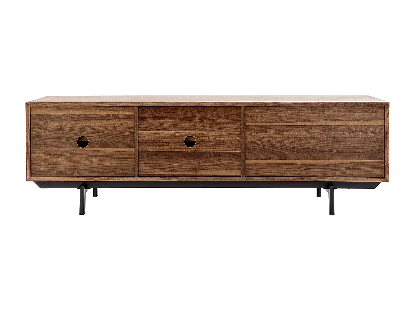 Meuble TV vintage en bois foncé avec rangements fermés L160 cm MANNY