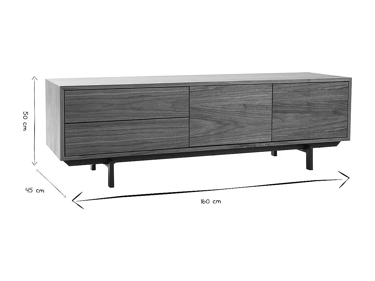 Meuble TV vintage en bois foncé avec rangements fermés L160 cm MANNY