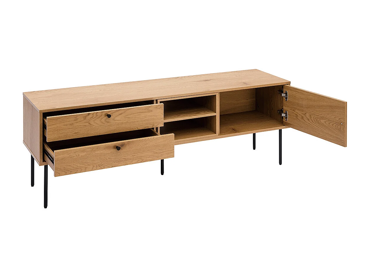 Mueble TV acabado roble claro y patas de metal negro 160 cm PERNELLE