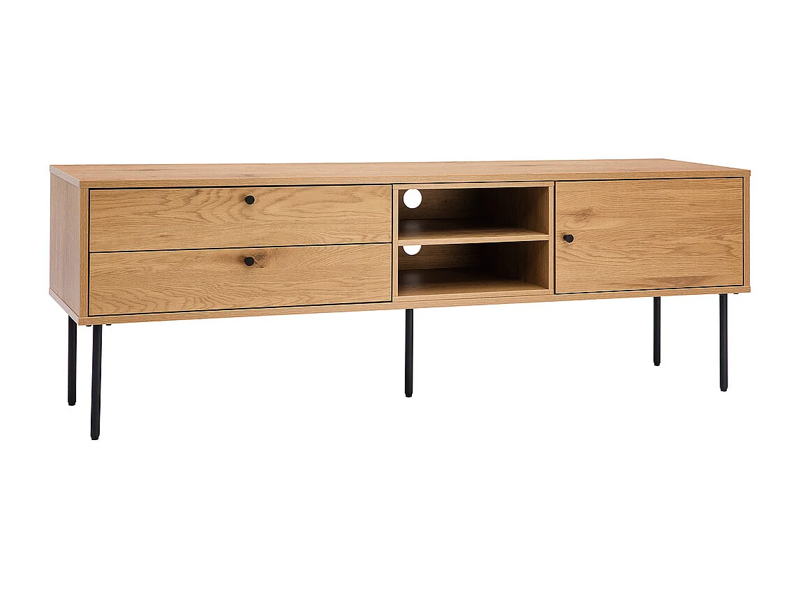 Meuble TV finition en bois clair chêne et métal noir L160 cm PERNELLE