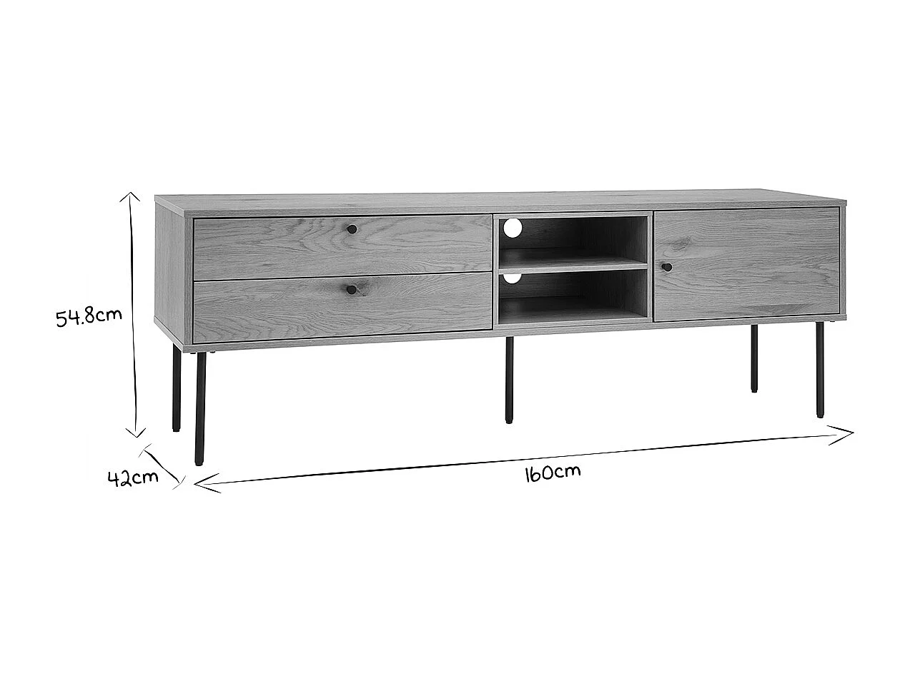 Meuble TV finition en bois clair chêne et métal noir L160 cm PERNELLE