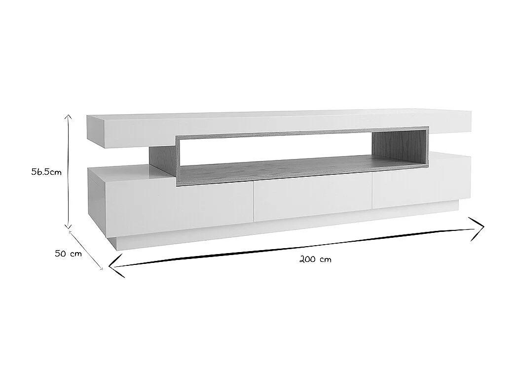 Meuble TV design blanc et bois L200 cm LIVO