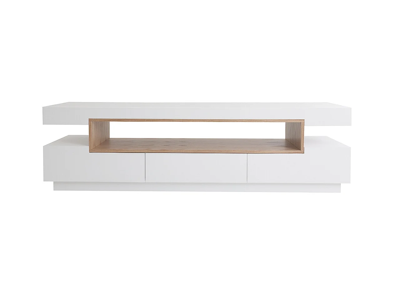 Meuble TV design blanc et bois L200 cm LIVO