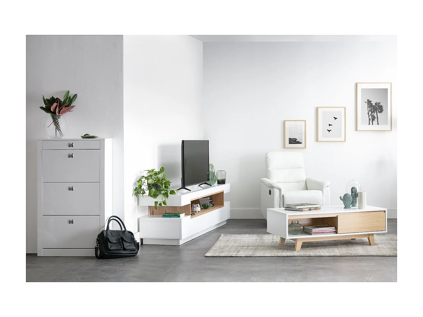 Mueble de TV de diseño blanco y madera L200 cm LIVO