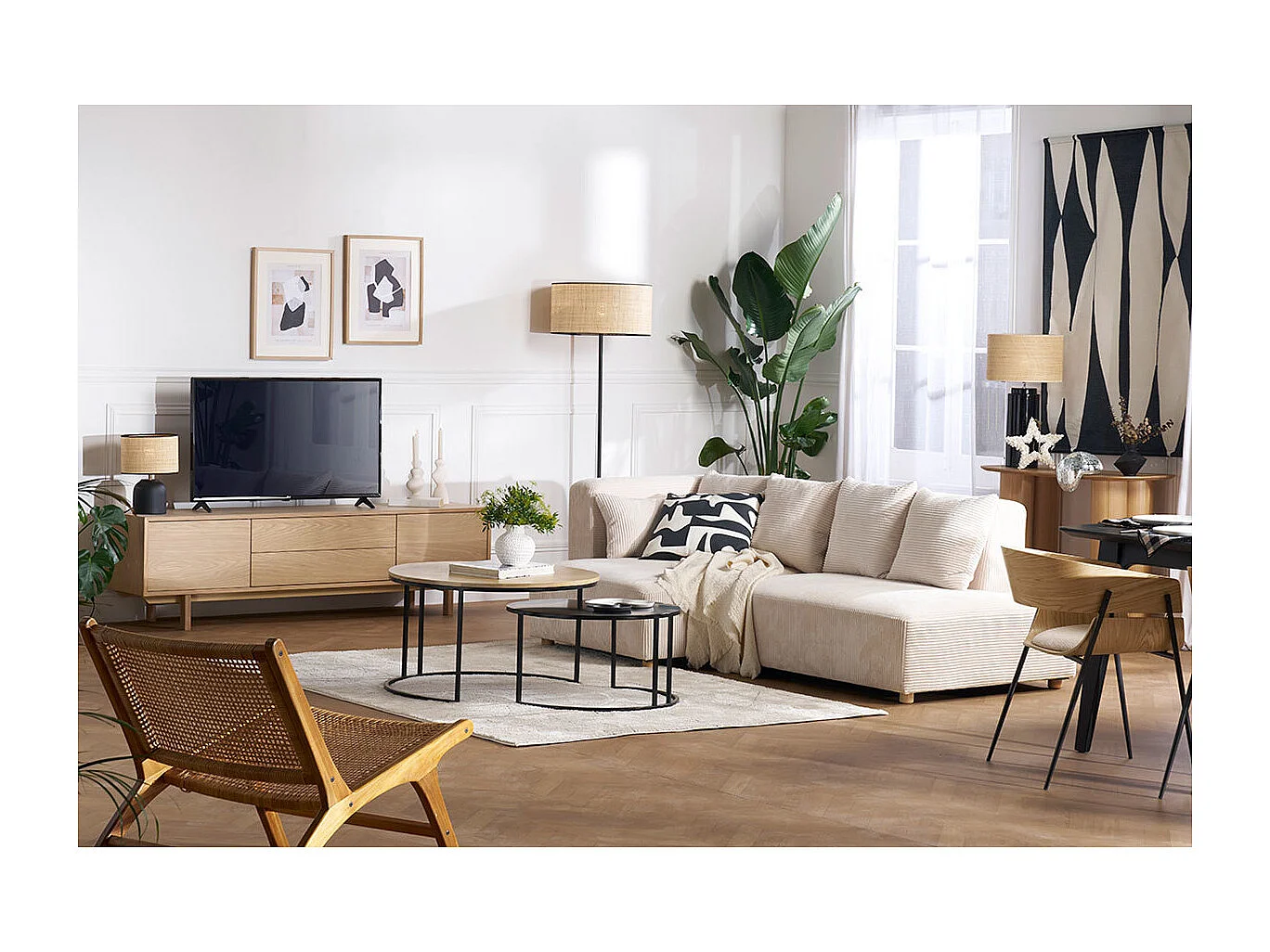 Mueble TV nórdico de madera clara 180 cm SID