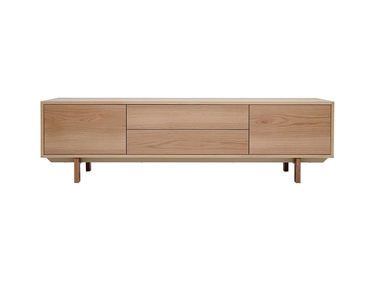 Meuble TV scandinave bois clair chêne 2 portes 2 tiroirs L180cm SID