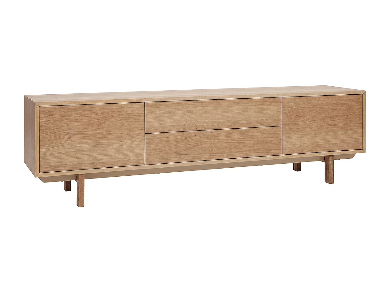 Meuble TV scandinave bois clair chêne 2 portes 2 tiroirs L180cm SID