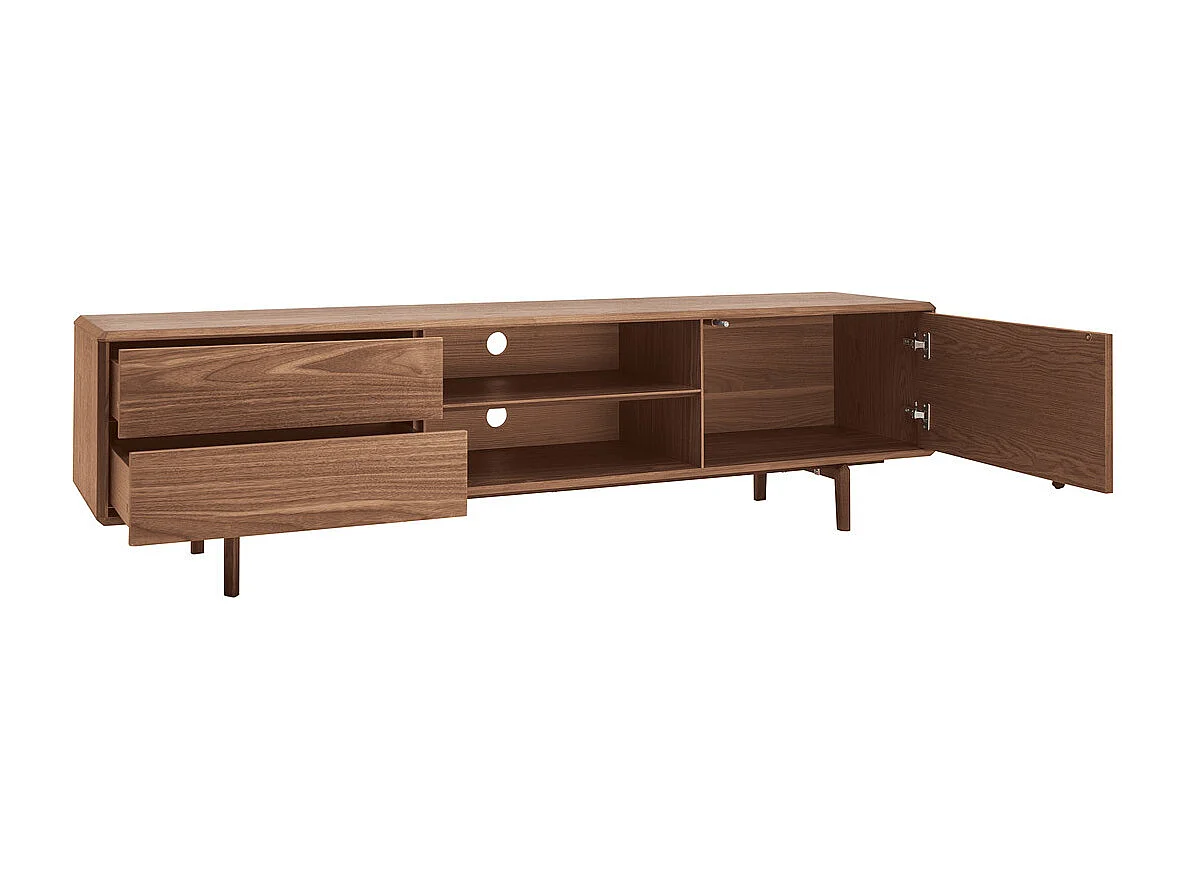 Meuble TV en bois foncé noyer 1 porte 2 tiroirs L180 cm SUVA