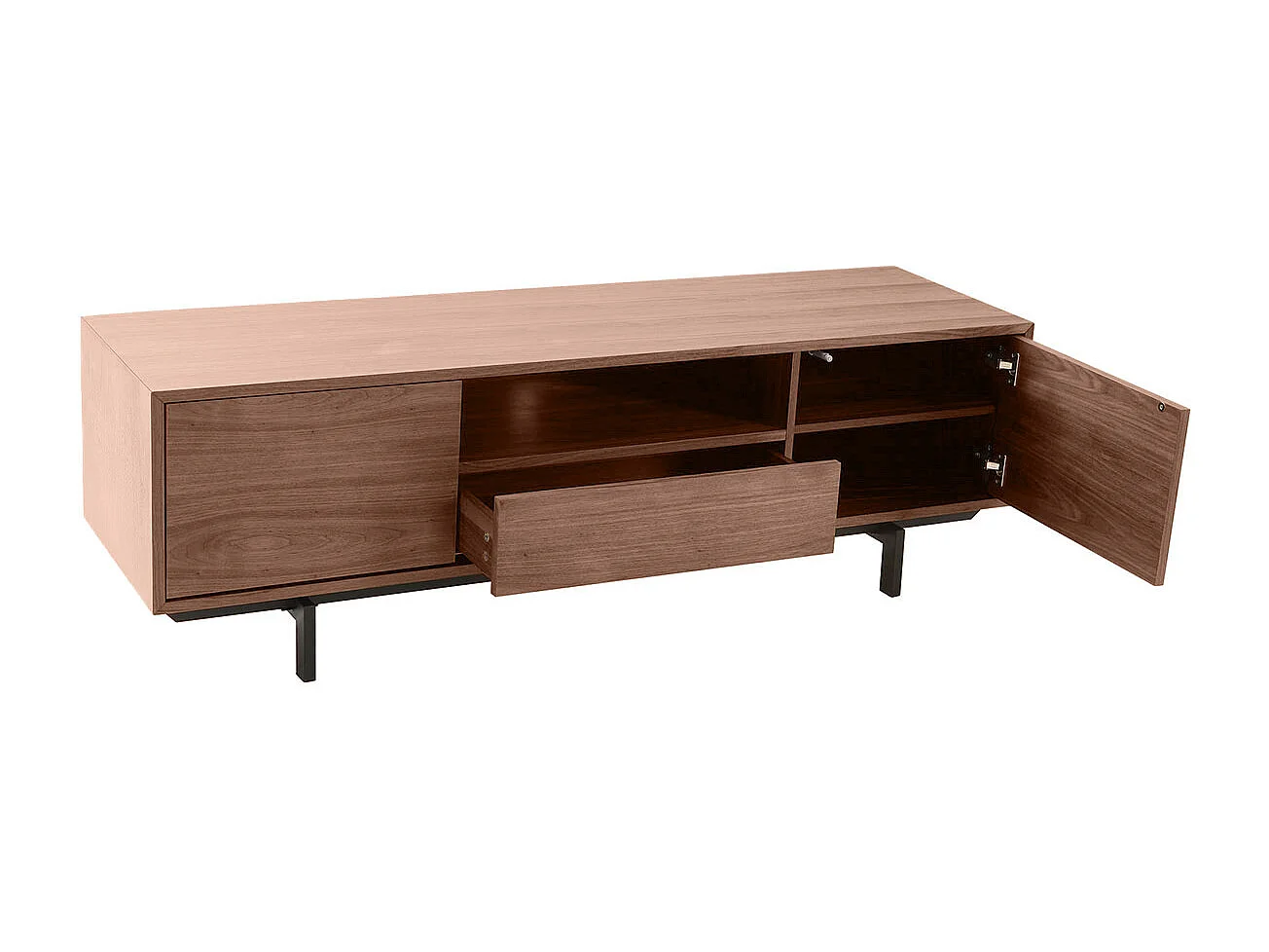 Meuble TV vintage en bois foncé niche ouverte L160 cm MANNY