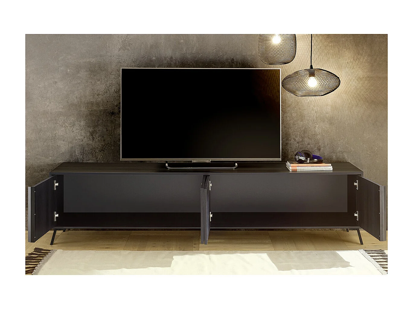 Mueble TV de diseño con acabado negro mate 205 cm NEMA