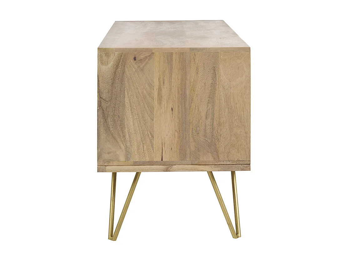 Meuble TV gravé en bois manguier massif et métal L130 LINIUM