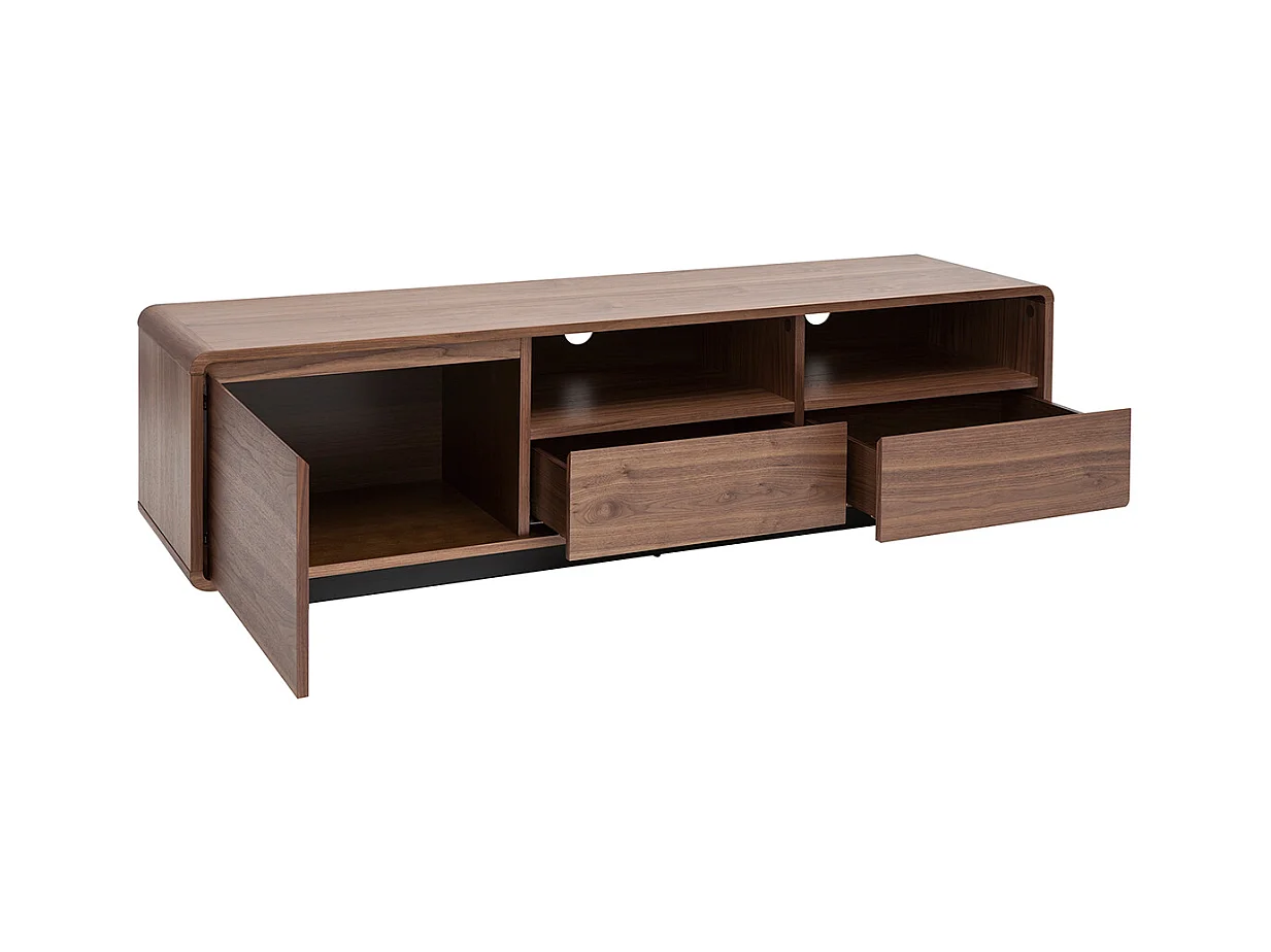 Meuble TV vintage en bois foncé noyer et métal noir L160 cm JAKO