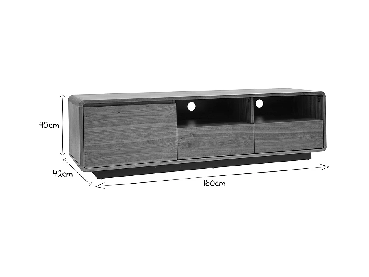 Meuble TV vintage en bois foncé noyer et métal noir L160 cm JAKO