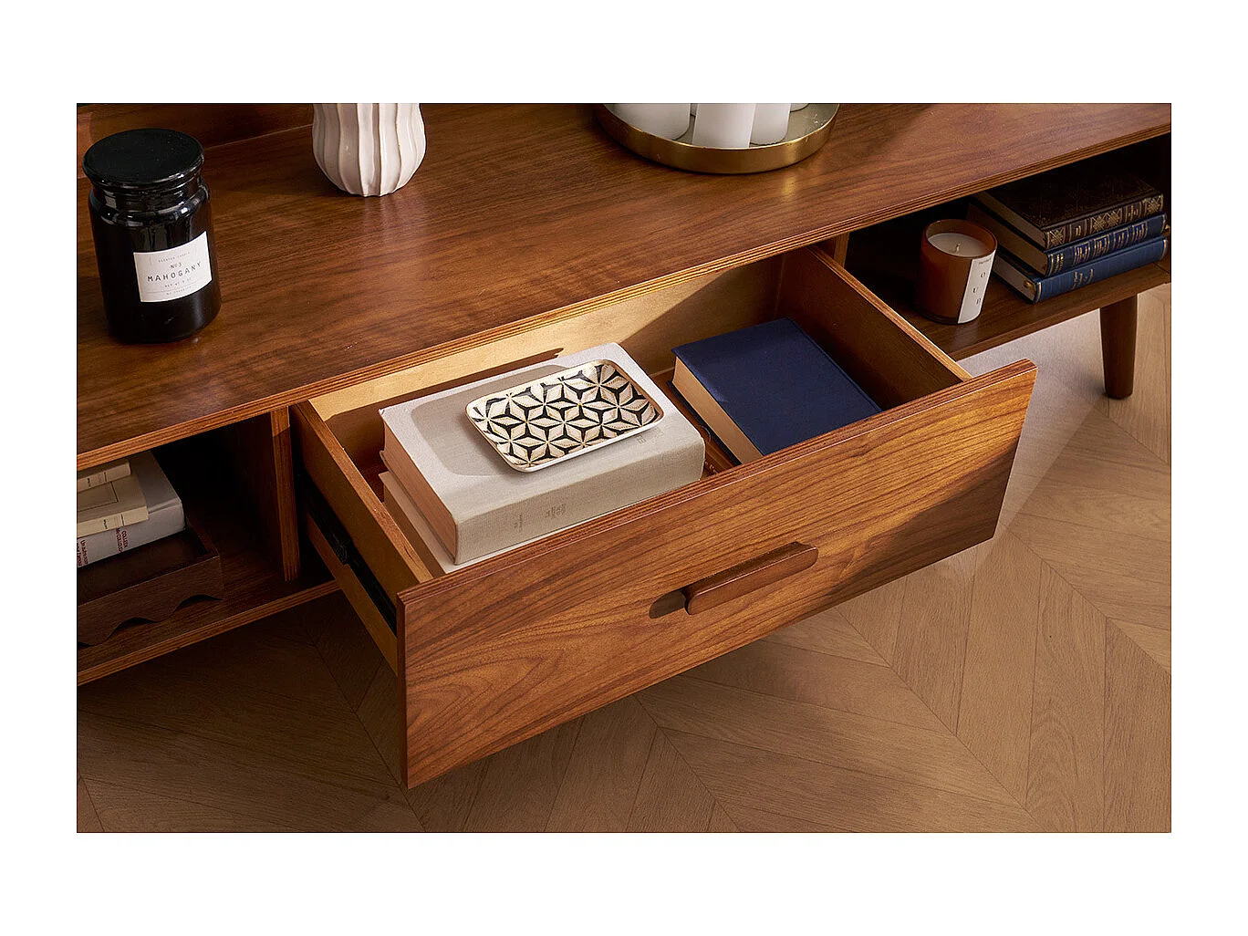 Mueble TV vintage madera nogal 180 cm HALLEN