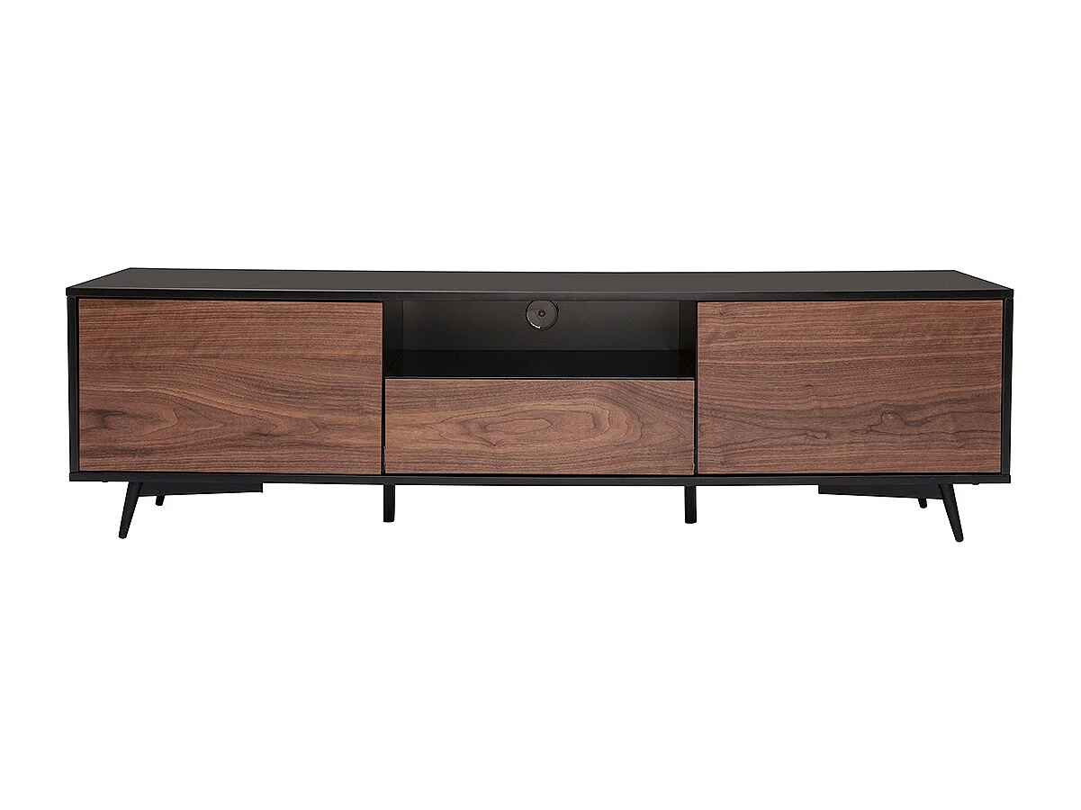 Mueble TV negro mate y contrachapado de nogal con 2 puertas y 1 cajón 160 cm MERMOZ