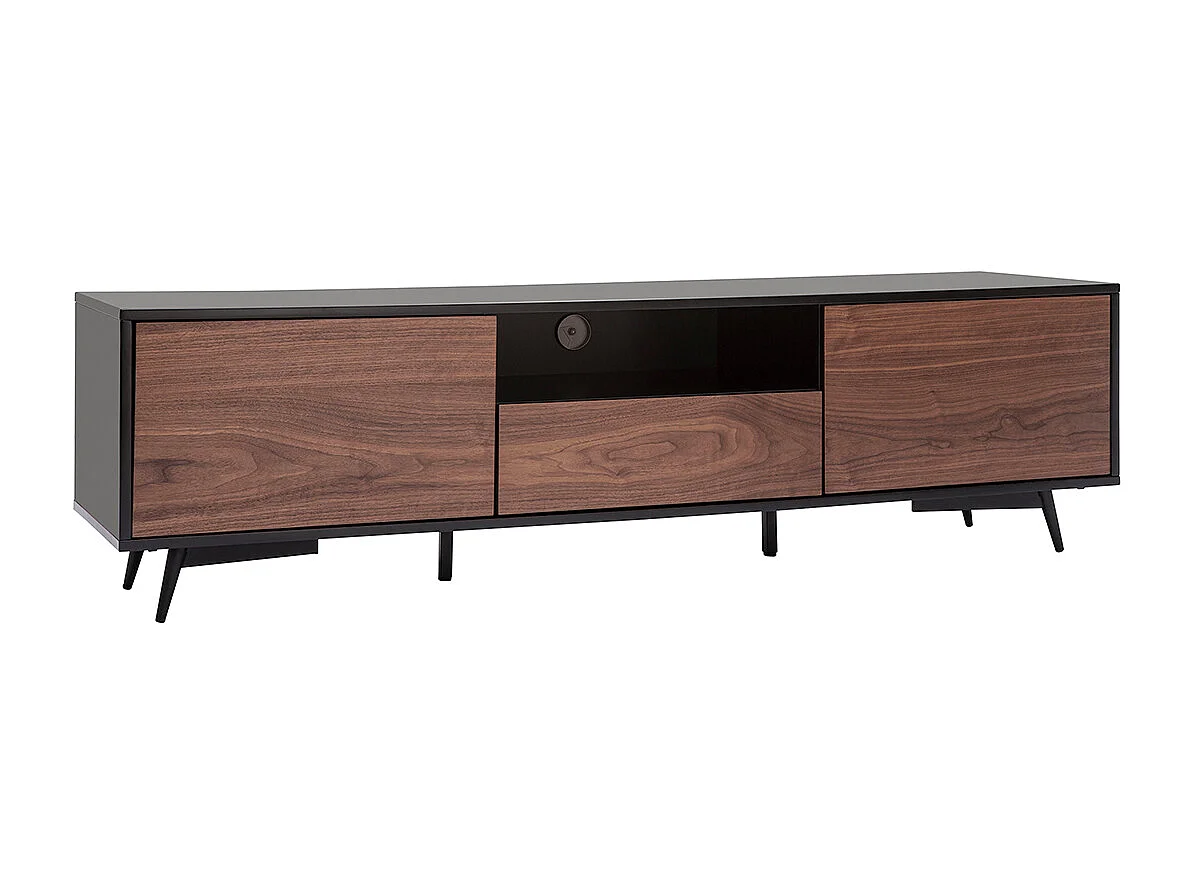 Mueble TV negro mate y contrachapado de nogal con 2 puertas y 1 cajón 160 cm MERMOZ