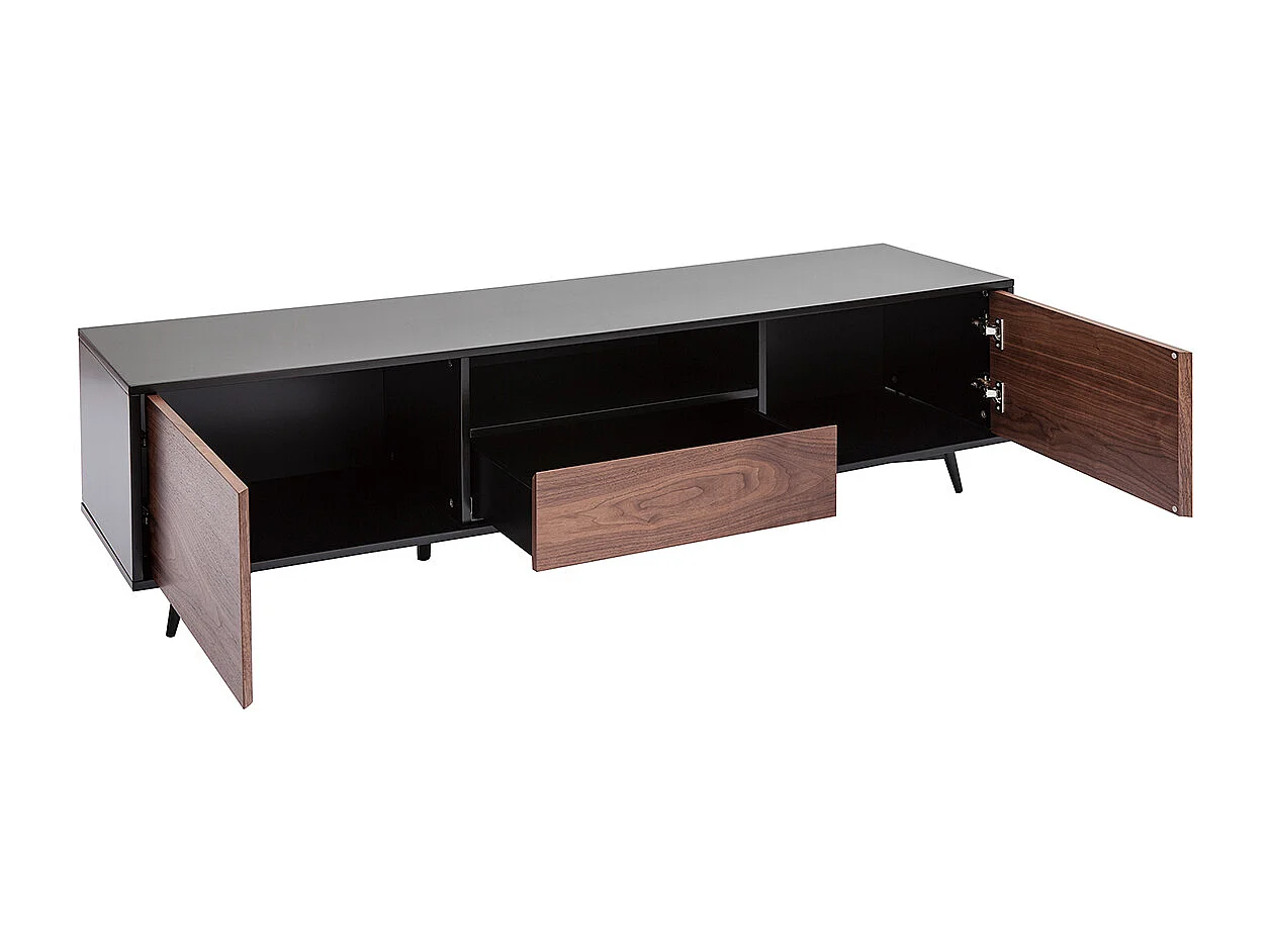Mueble TV negro mate y contrachapado de nogal con 2 puertas y 1 cajón 160 cm MERMOZ