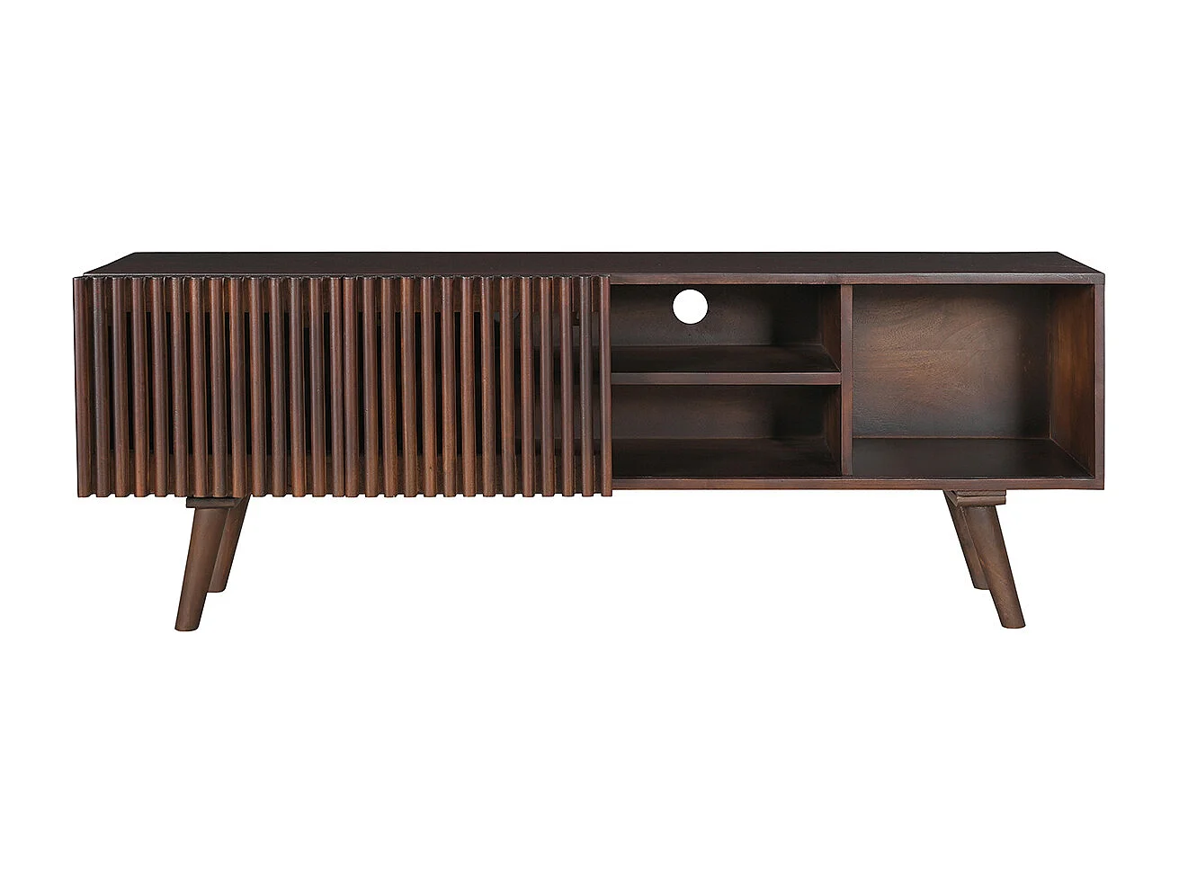 Mueble TV de madera maciza de mango oscuro con puertas correderas 140 cm ALBA