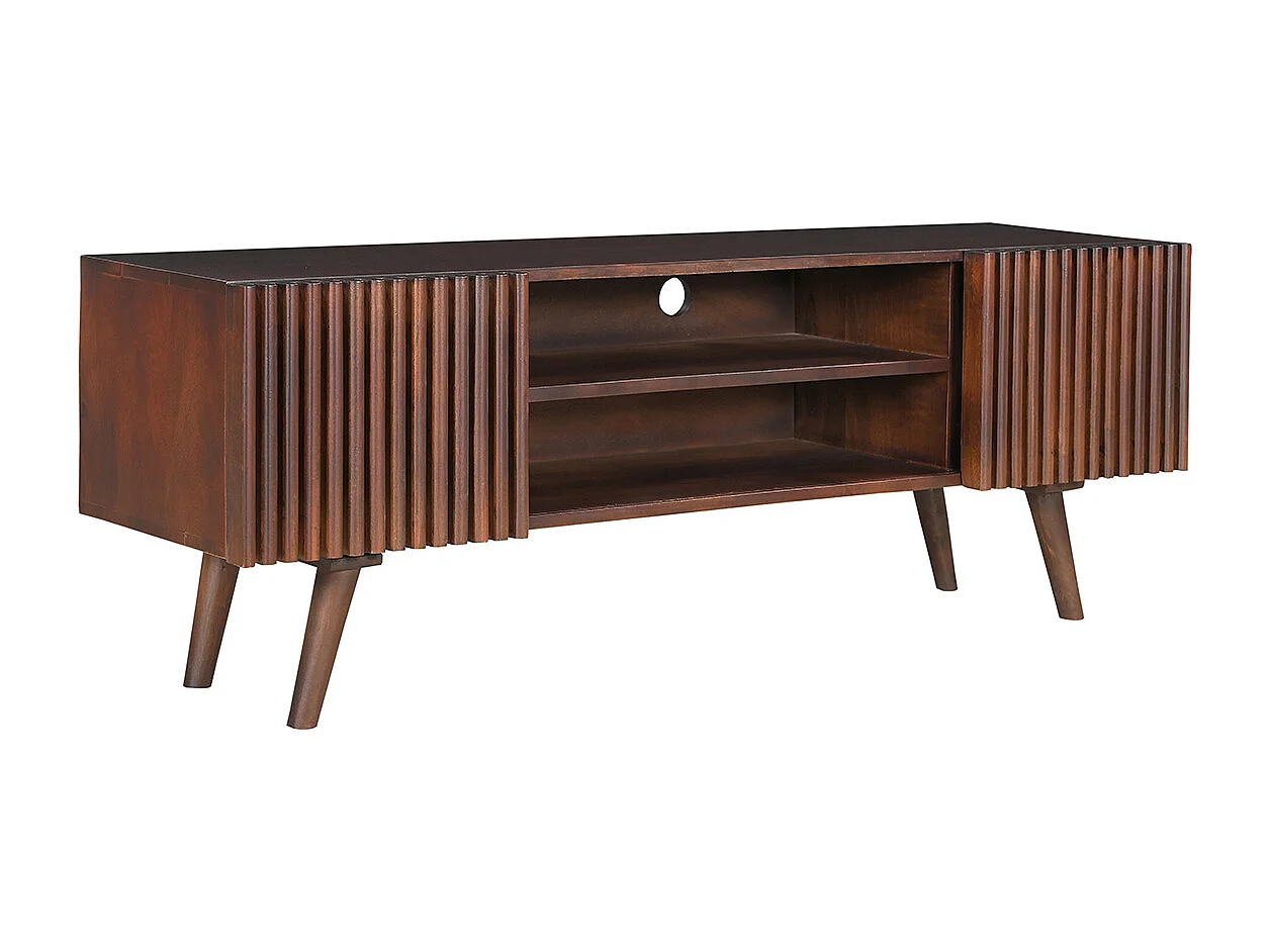 Mueble TV de madera maciza de mango oscuro con puertas correderas 140 cm ALBA