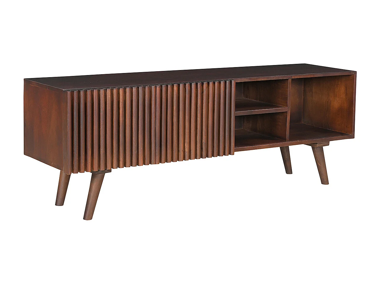 Mueble TV de madera maciza de mango oscuro con puertas correderas 140 cm ALBA