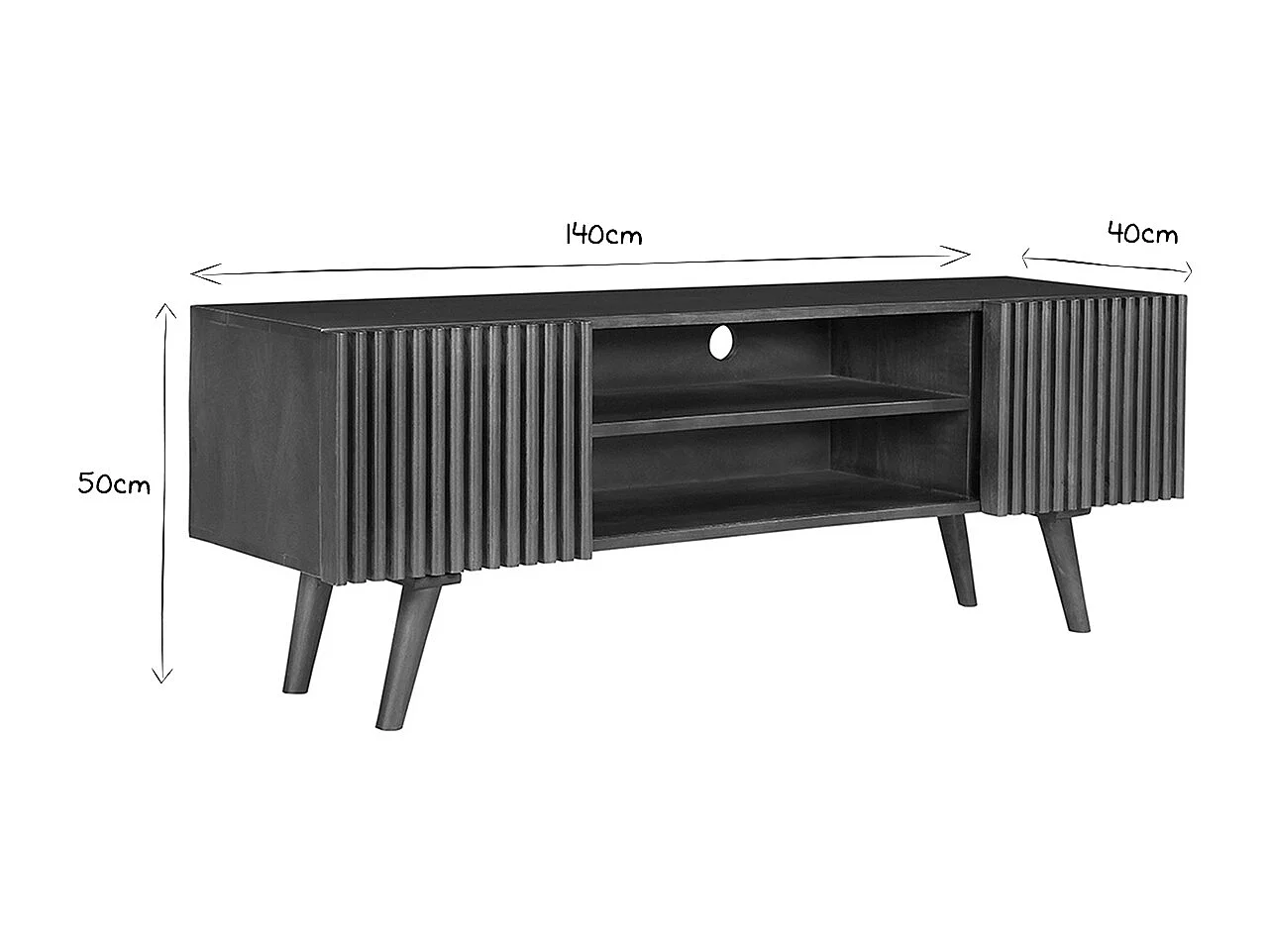 Mueble TV de madera maciza de mango oscuro con puertas correderas 140 cm ALBA