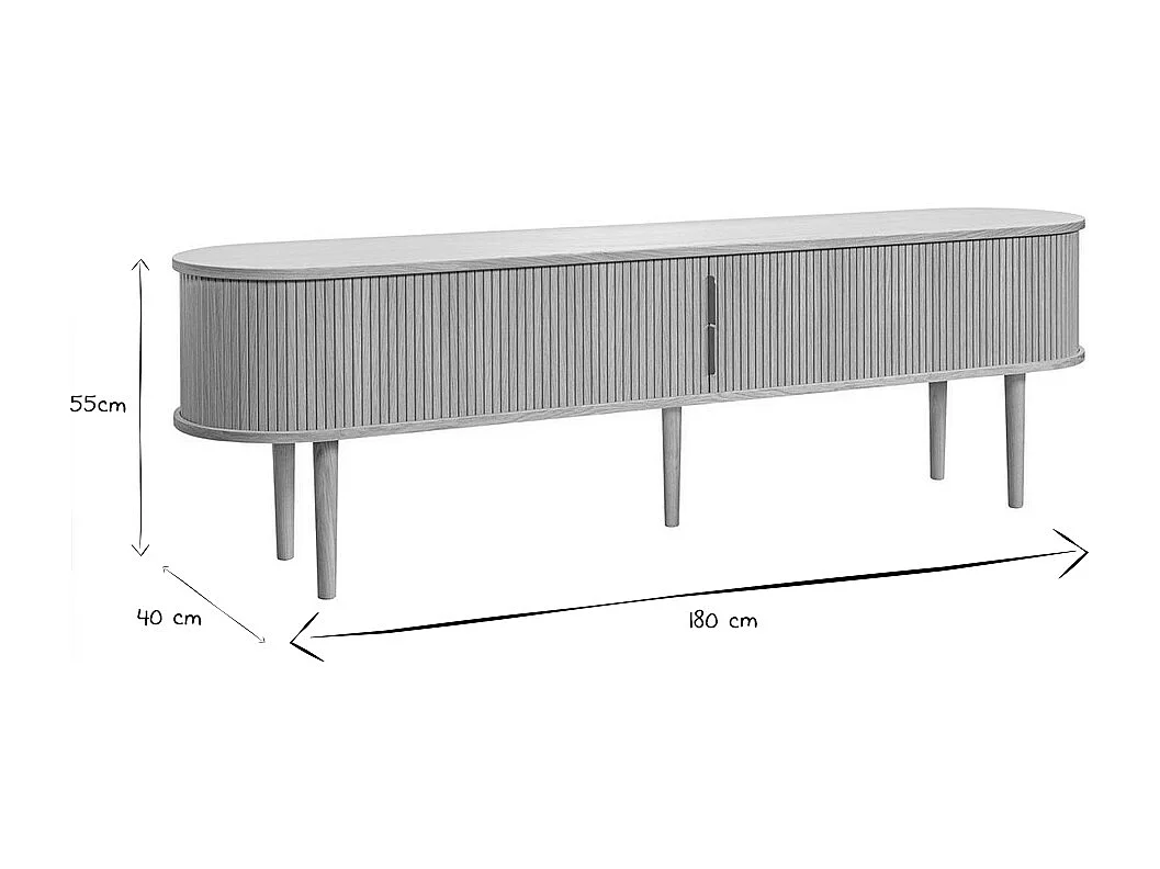 Mobile TV vintage legno chiaro rovere con ripiani 2 ante scorrevoli L180 cm EPIC