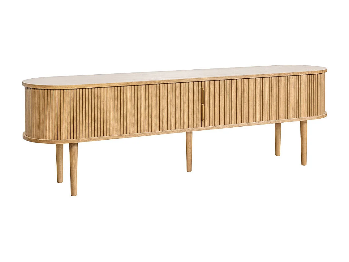 Meuble TV vintage bois clair chêne avec rangements 2 portes coulissantes L180 cm EPIC