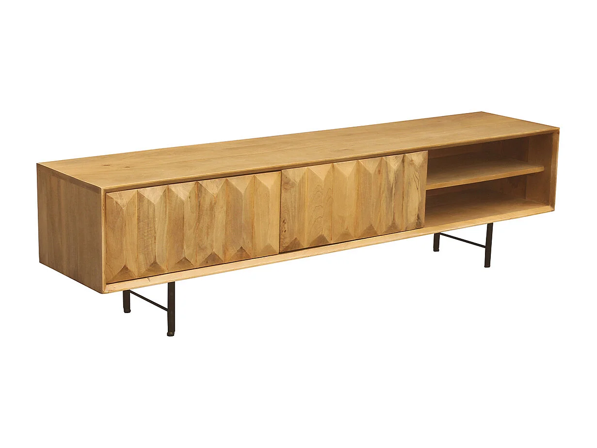 Mueble TV de madera clara de mango macizo con grabado 160 cm AGRA