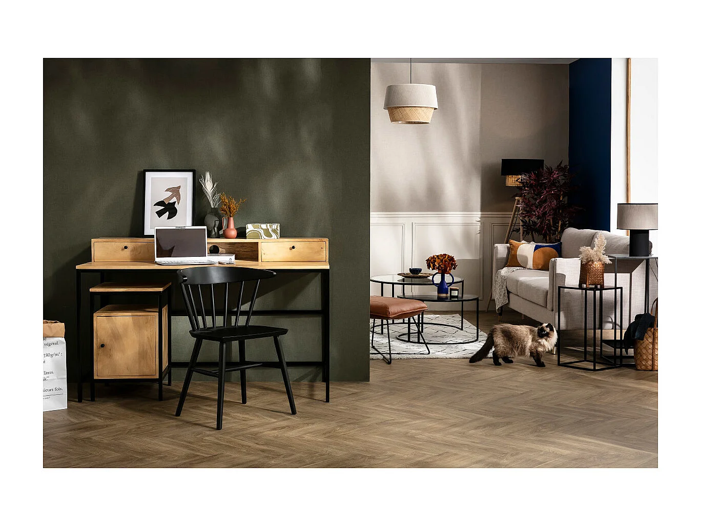 Aufbewahrungsbox Schreibtisch Mangoholz und schwarzes Metall OPIUM