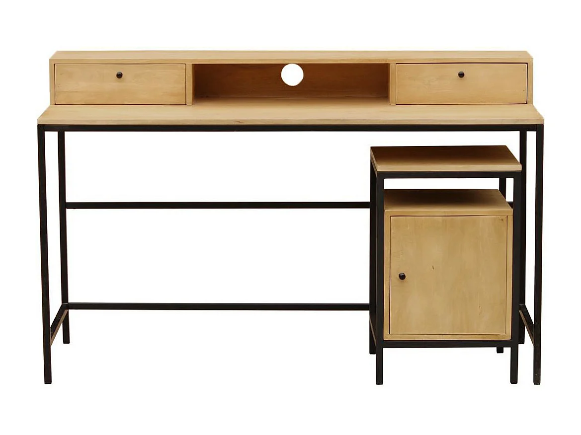 Aufbewahrungsbox Schreibtisch Mangoholz und schwarzes Metall OPIUM