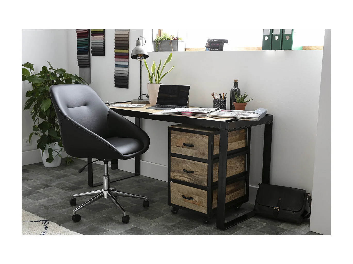 Cajonera de escritorio industrial madera maciza INDUSTRIA