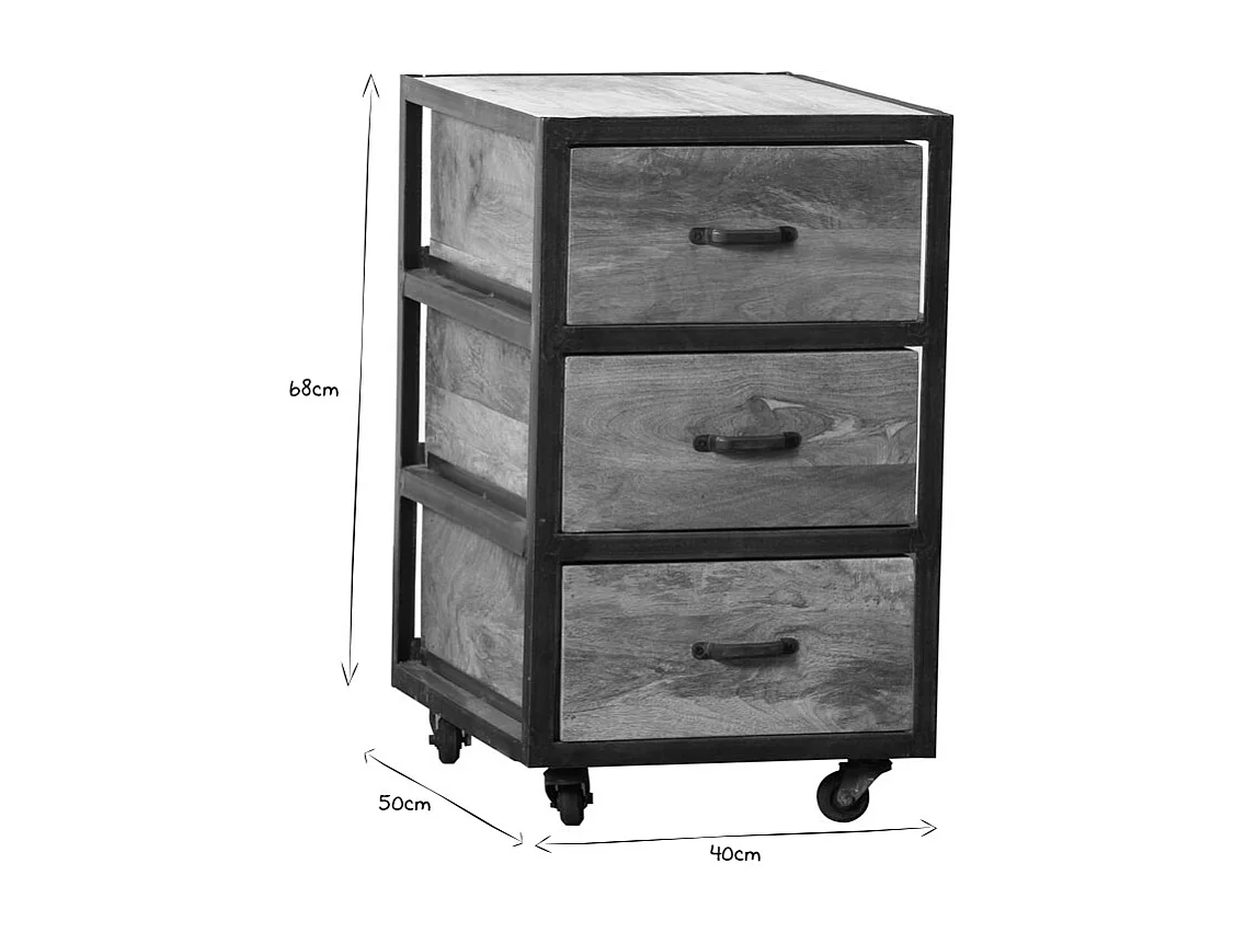 Cajonera de escritorio industrial madera maciza INDUSTRIA