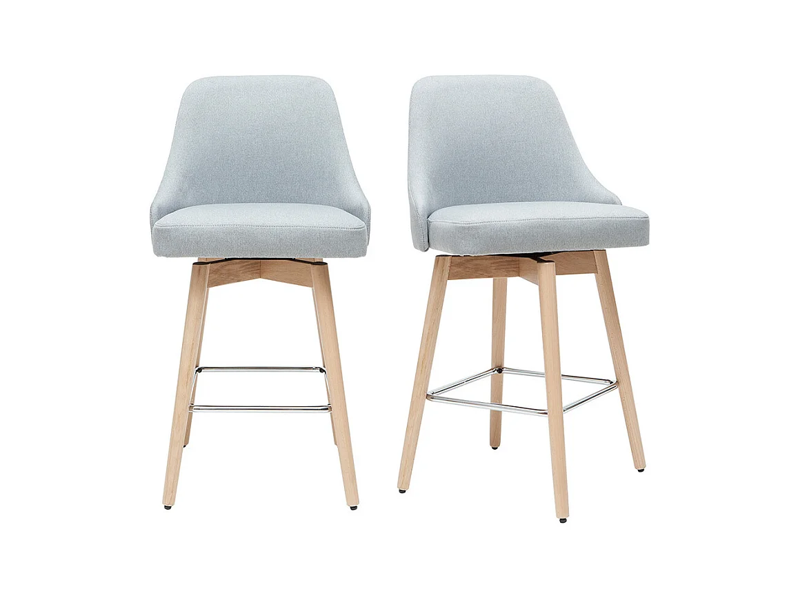 Tabourets de bar scandinaves pivotants 360° en tissu gris clair et bois hêtre massif H65 cm (lot de 2) HASTA