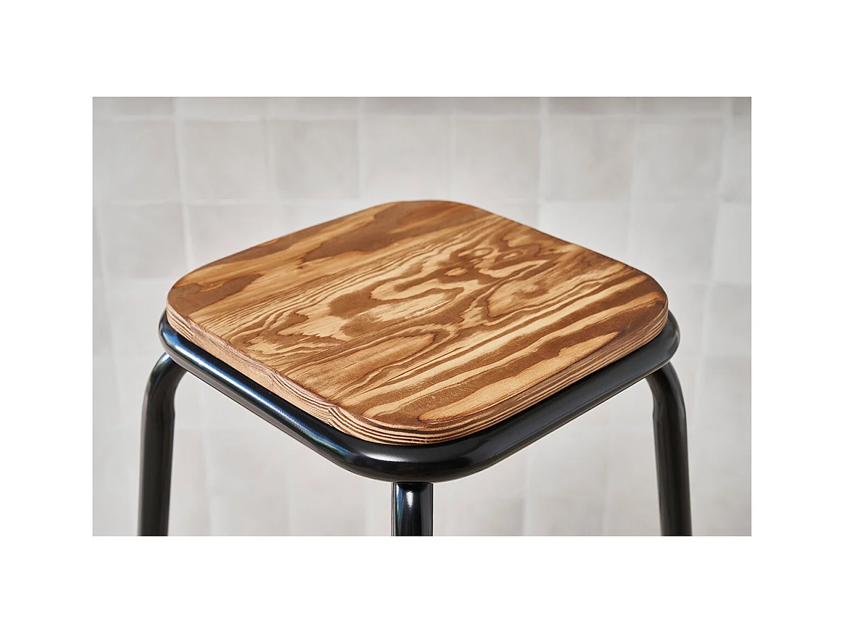 Tabourets de bar empilables noir et bois foncé H77.5 cm (lot de 2) MEMPHIS
