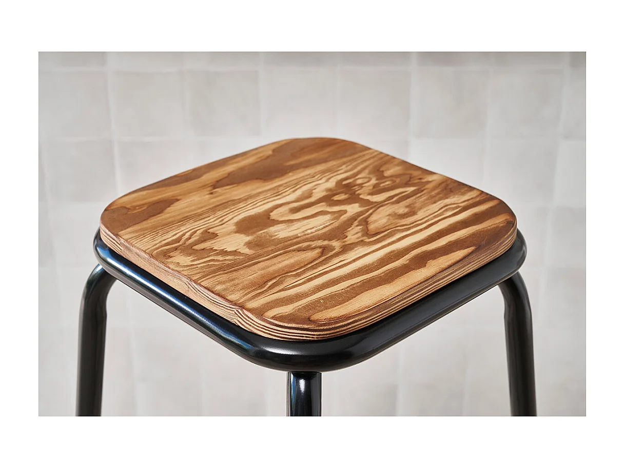 Design-Barhocker Edelstahl 2er-Set H 75 cm dunkles Holz MEMPHIS