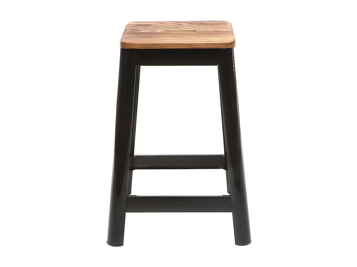Tabourets de bar industriels en métal noir et bois H65 cm (lot de 2) NICK