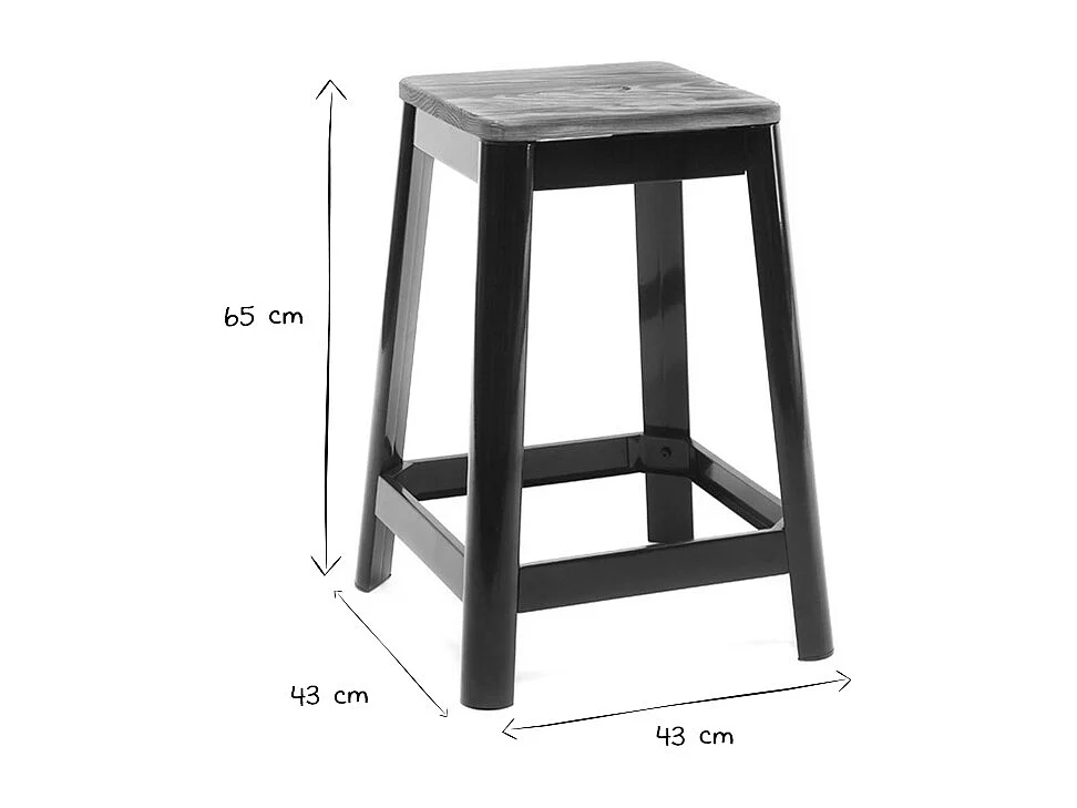 Tabourets de bar industriels en métal noir et bois H65 cm (lot de 2) NICK