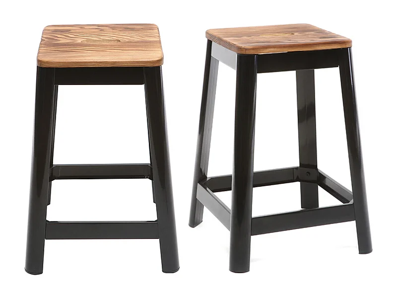 Sgabelli da bar industriali in metallo nero e legno H65 cm (set di 2) NICK