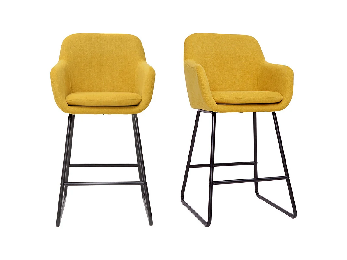 Tabourets de bar en tissu effet velours jaune moutarde H65 cm (lot de 2) AMIKA