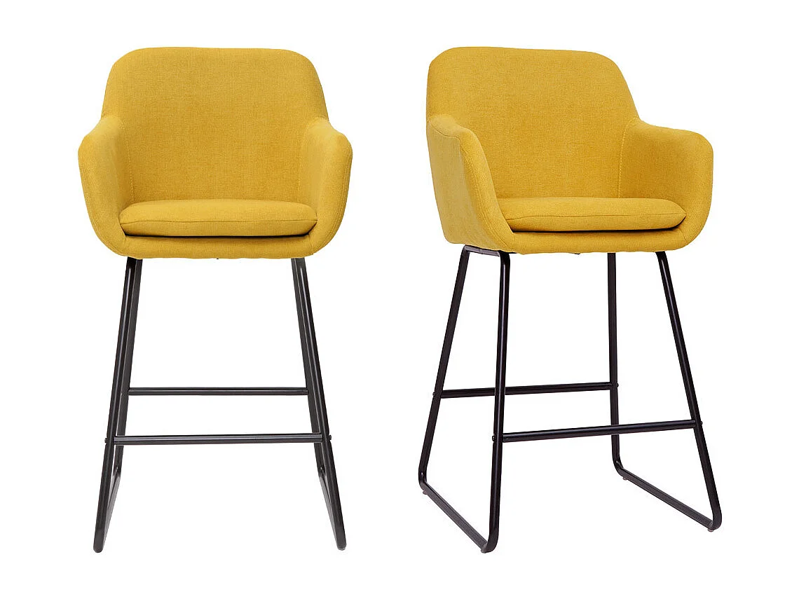 Tabourets de bar en tissu effet velours jaune moutarde H65 cm (lot de 2) AMIKA