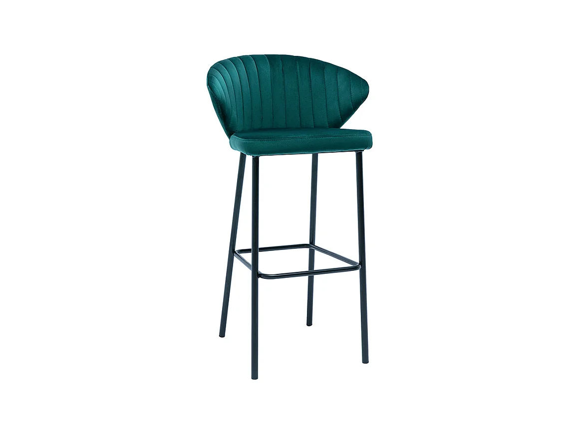 Tabouret de bar design en tissu velours gaufré bleu canard H78 cm DALLY