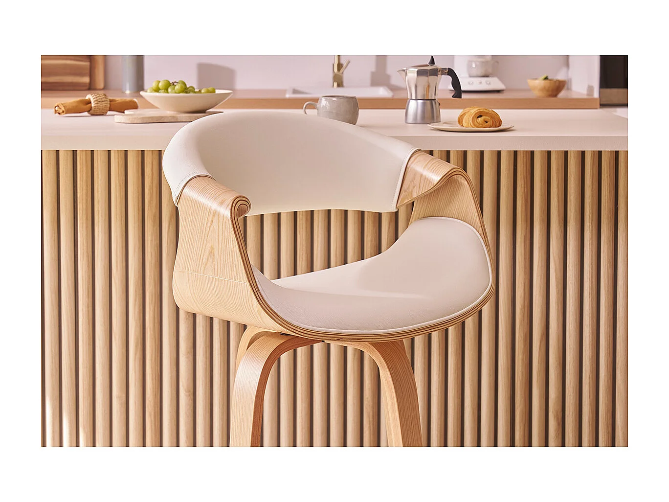 Design-Barhocker Weiß und helles Holz 65 cm ARAMIS