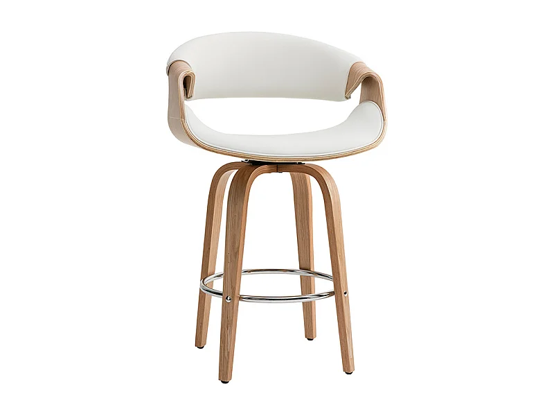 Tabouret de bar design blanc et bois clair 65 cm ARAMIS