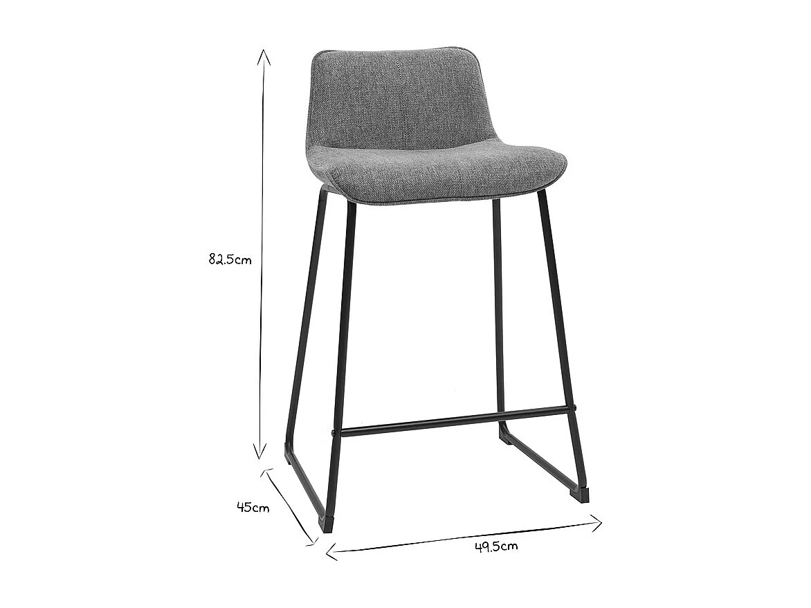 Tabourets de bar en tissu effet velours texturé gris et métal H65 (lot de 2) BOOST