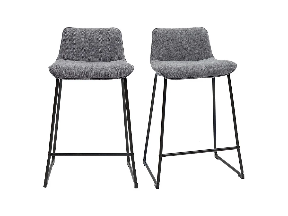 Tabourets de bar en tissu effet velours texturé gris et métal H65 (lot de 2) BOOST