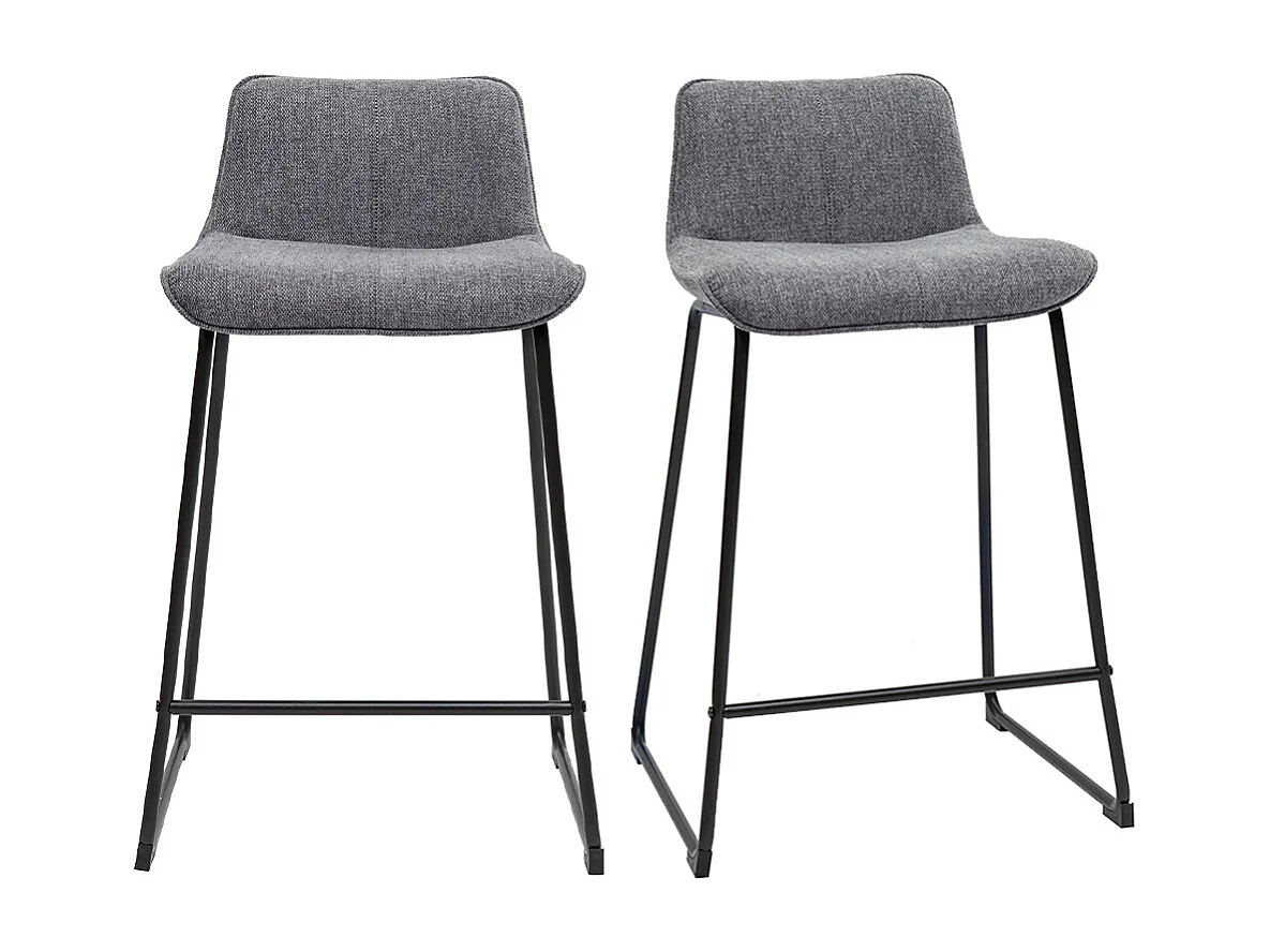 Tabourets de bar en tissu effet velours texturé gris et métal H65 (lot de 2) BOOST