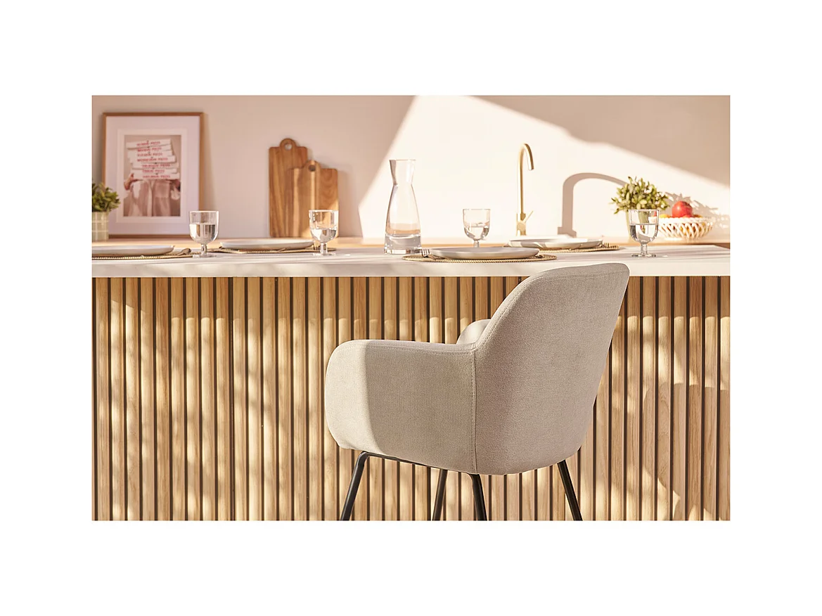 Tabourets de bar en tissu effet velours beige H65 cm (lot de 2) AMIKA