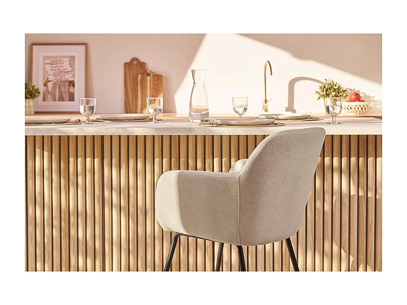 Tabourets de bar en tissu effet velours beige H65 cm (lot de 2) AMIKA