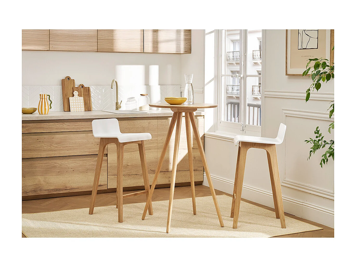 Skandinavischer Barhocker in Weiß und helles Holz H75 cm (2er-Set) BALTIK