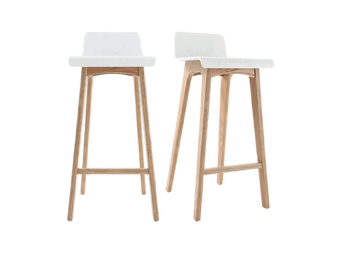 Tabourets de bar scandinaves blancs et bois clair H75 cm (lot de 2) BALTIK